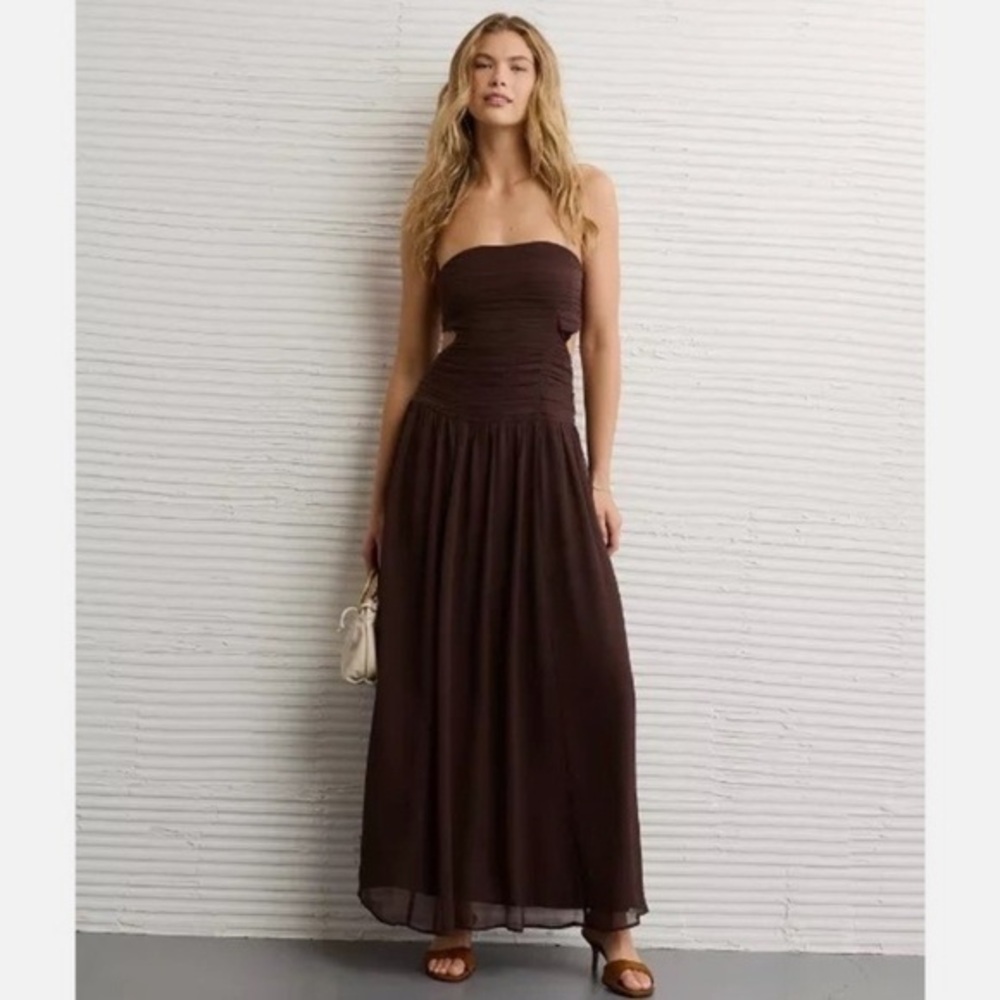 NWT AEO Gorgeous Brown Strapless Maxi Dress